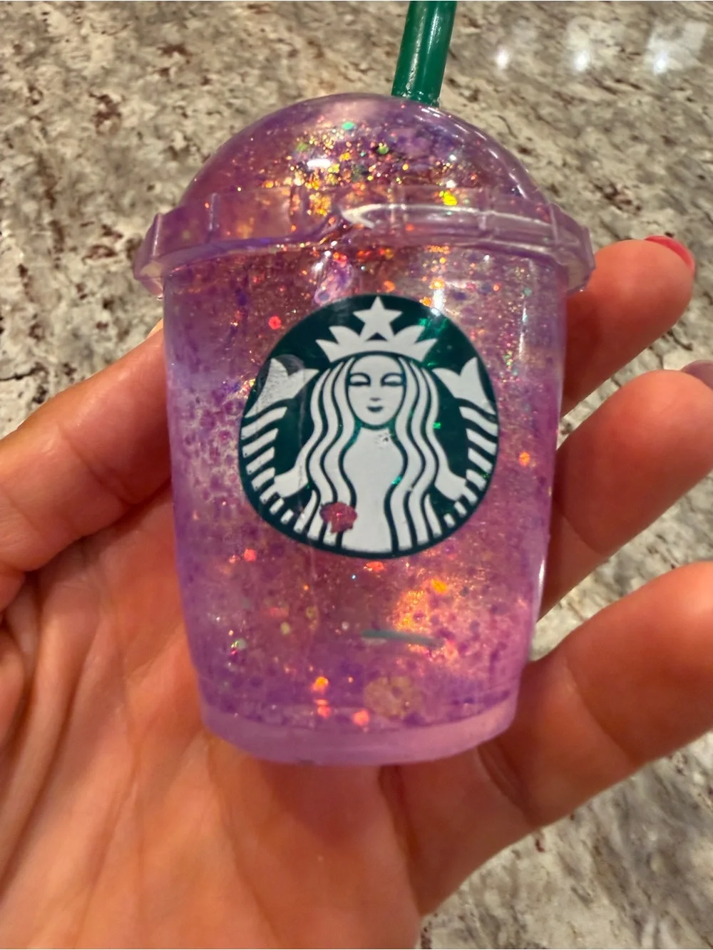 Starbucks Purple Glitter Mini Cup Toy with Green Straw